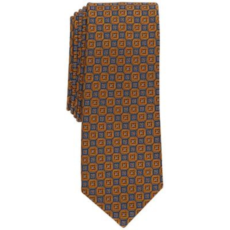 Alfani Men's Maine Skinny Tie Brown Cognac Blue Necktie