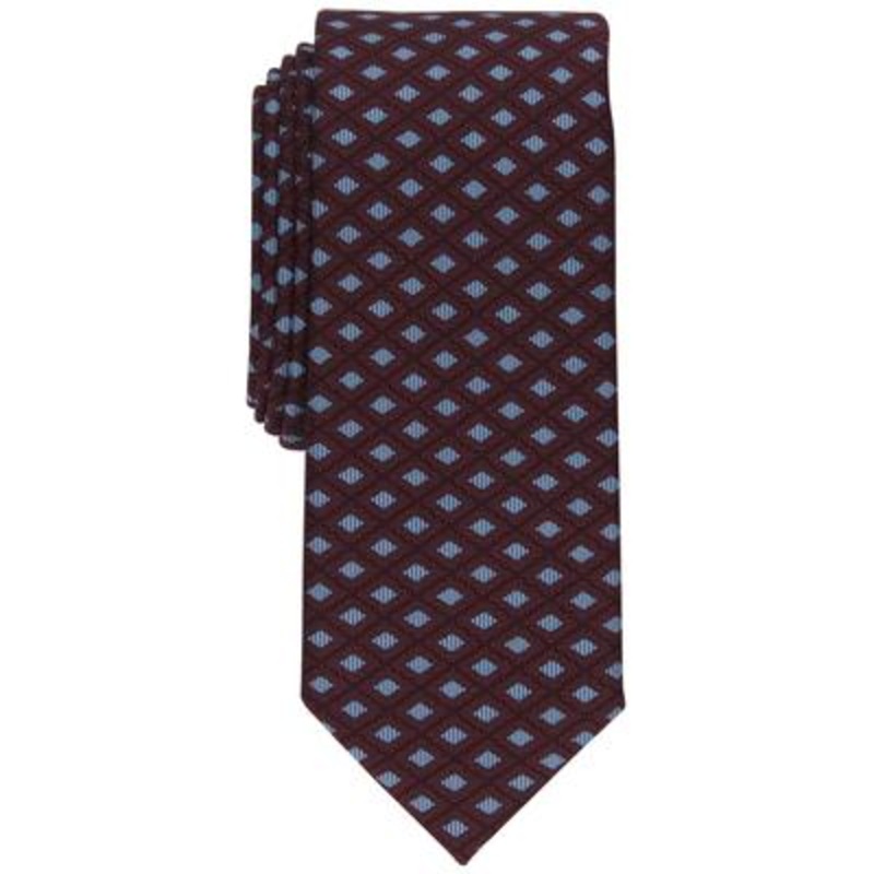 Alfani Men's Oak Geo Print Tie Burgundy Red Necktie