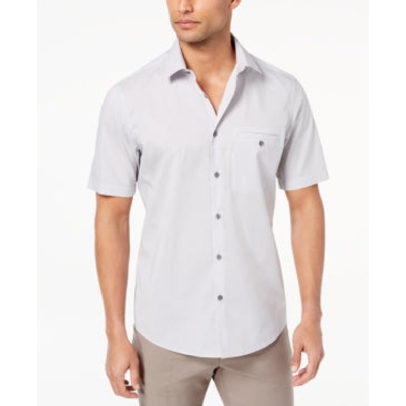 Alfani Men's Stretch Modern Short Sleeve Button Down Shirt Grey Small