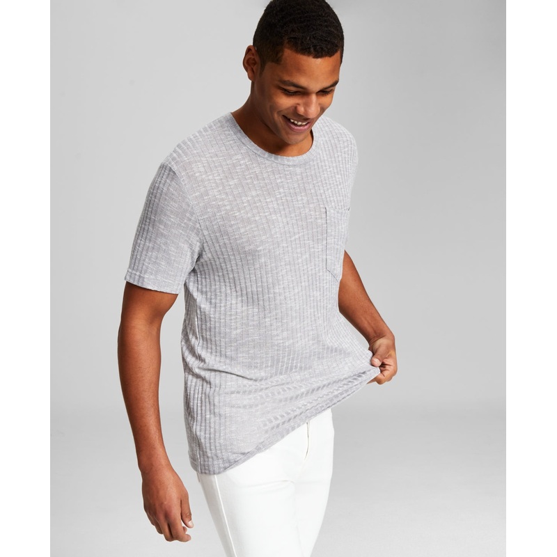 And Now This Men's Ribbed Pocket Knit Short Sleeve T Shirt Grey XL