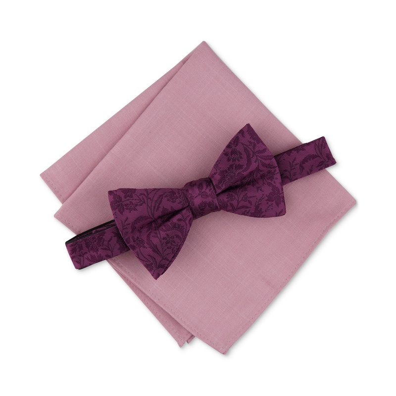 Bar Iii Men's 2 Piece Edken Bow Tie Pocket Square Set Dusty Pink Necktie