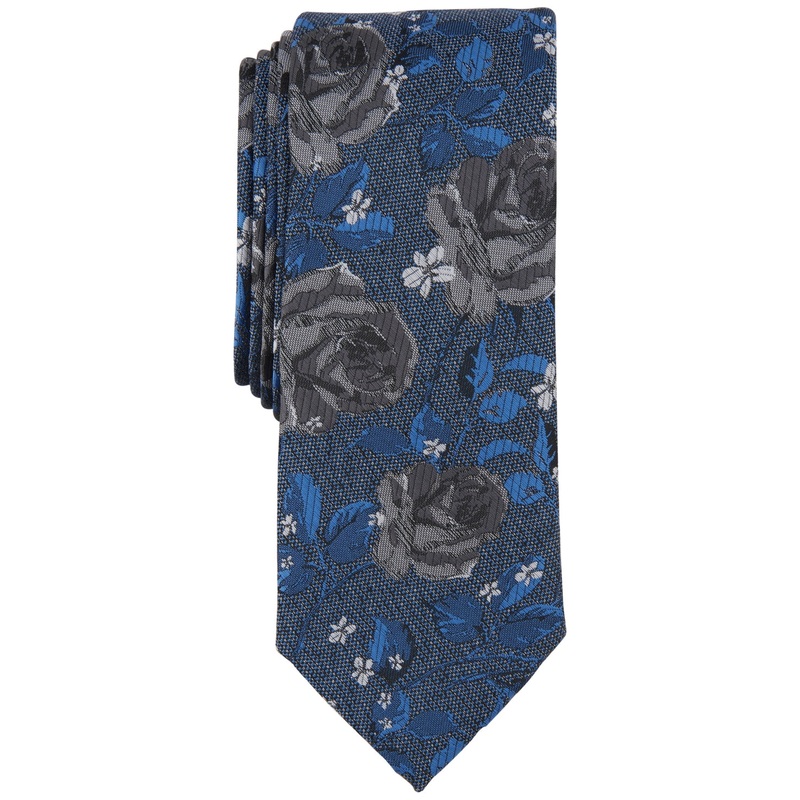 Bar Iii Men's Windsor Floral Tie Navy Blue  Black Necktie