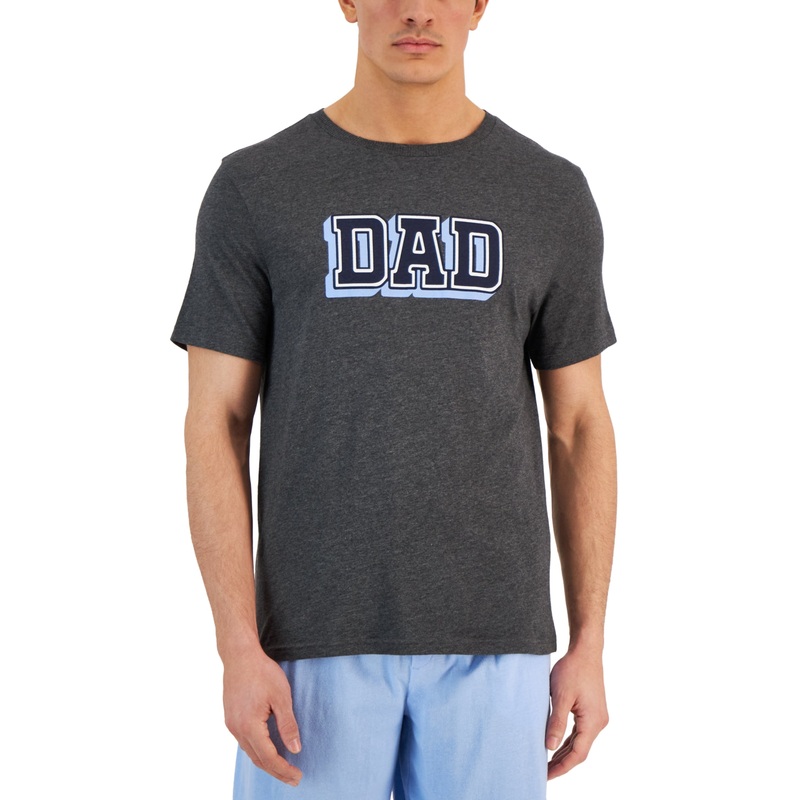Club Room Men's Dad Sueded Graphic T Shirt Charcoal Heather Grey Small