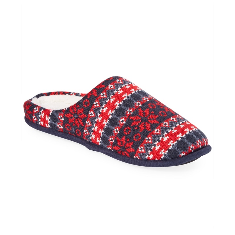 Club Room Men's Fair Isle Fleece Lined Slippers Red Blue 10 to 11