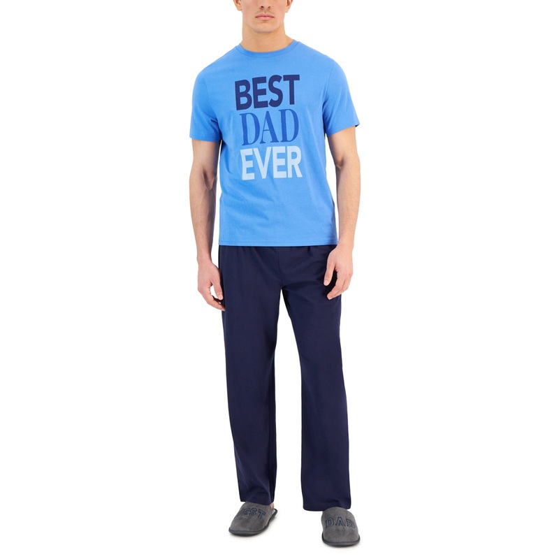 Club Room Men's Short Sleeve Best Dad Ever Pajama Pants Set Blue Combo Small