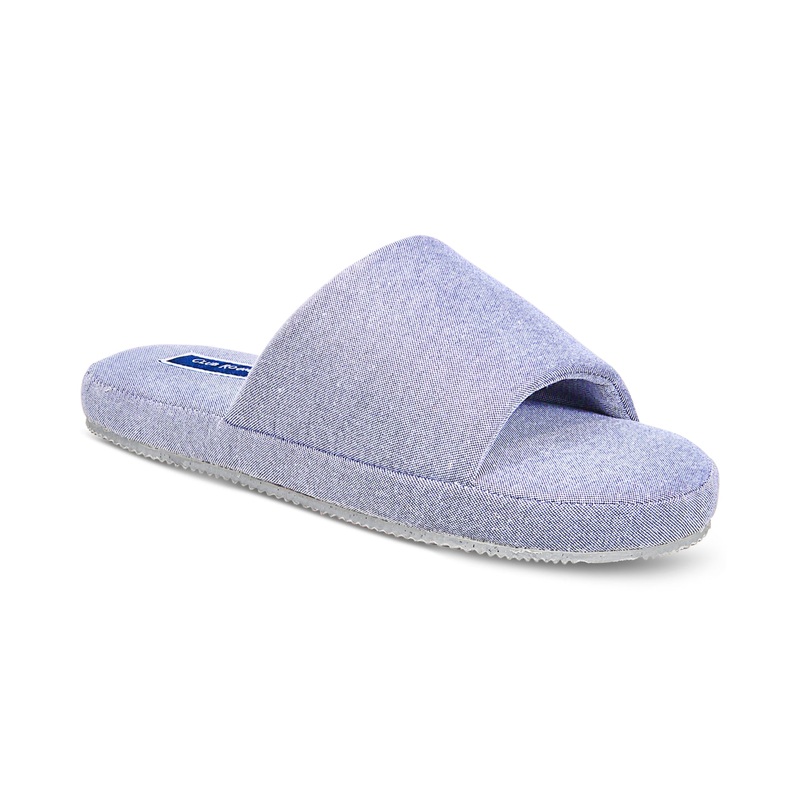 Club Room Mens Cushioned Bed Slide Slippers Chambray Blue Stripe Small Size 6 - 7