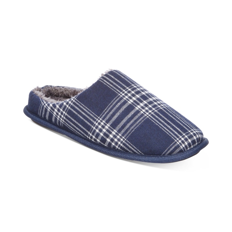 Club Room Mens Flannel Fleece Lined Slide Slippers Blue 6 to 7