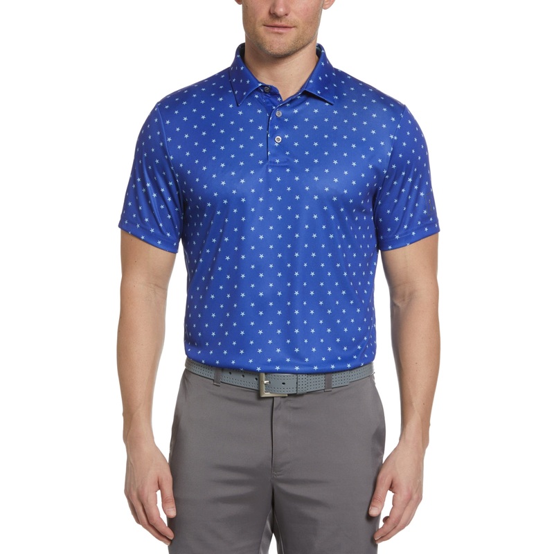Pga Tour Men's Athletic Fit Printed Performance Golf Polo Shirt Blue 2XL
