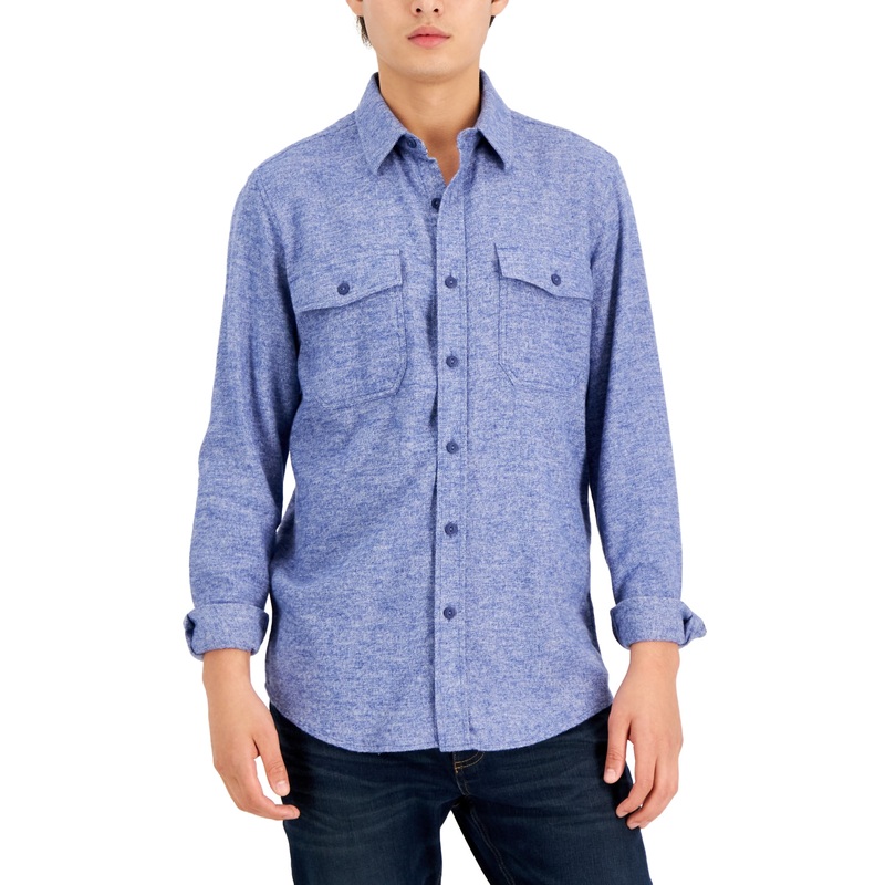 Sun Stone Men's Grindle Flannel Button Down Shirt Pompador Blue Small
