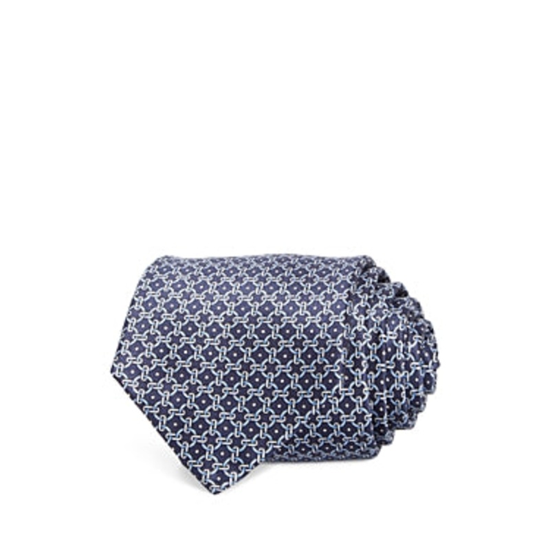 The Men's Store  Chainlink Grid Silk Classic Tie Blue Necktie