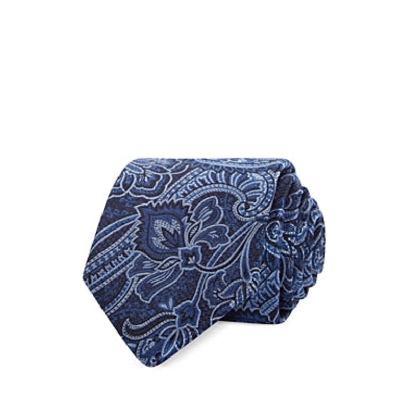 The Men's Store  Oversized Paisley Silk Classic Tie Blue Necktie