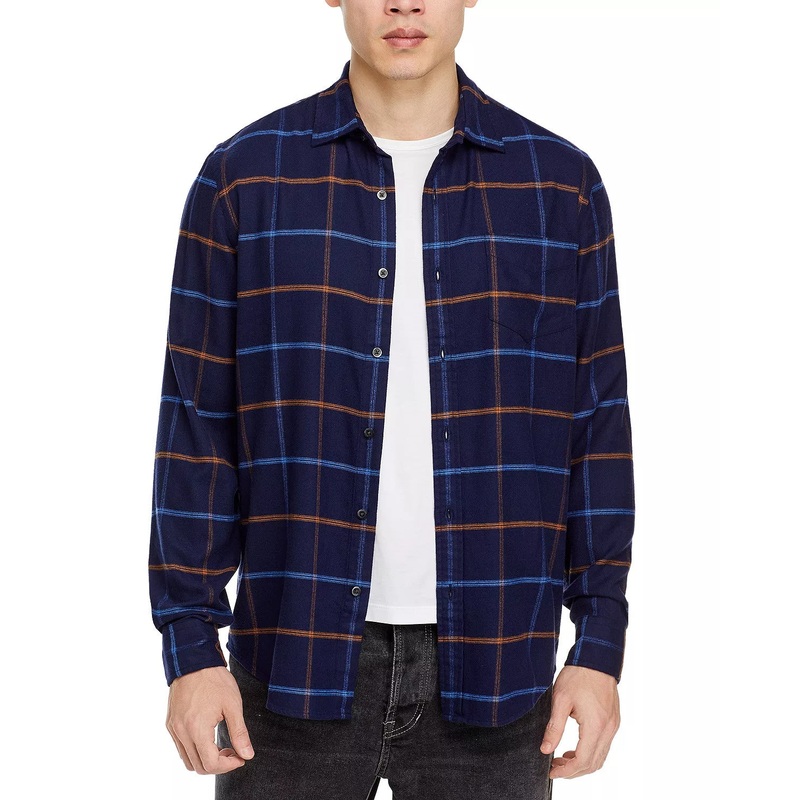 The Men's Store  Regular Fit Long Sleeve Flannel Shirt Blue XL