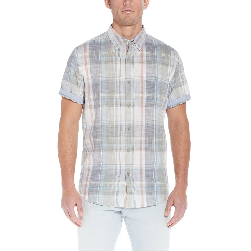 Weatherproof Vintage Men's Linen Short Sleeve Button Down Shirt Grey Small
