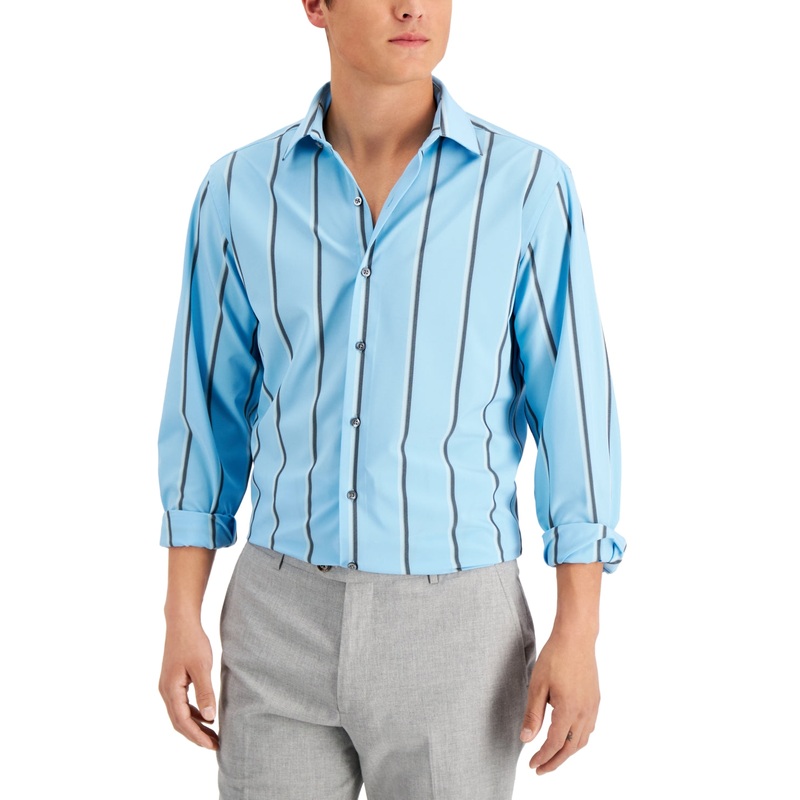Alfani Men's Slim Fit 4 Way Stretch Dress Shirt Blue 14 14.5 32 33