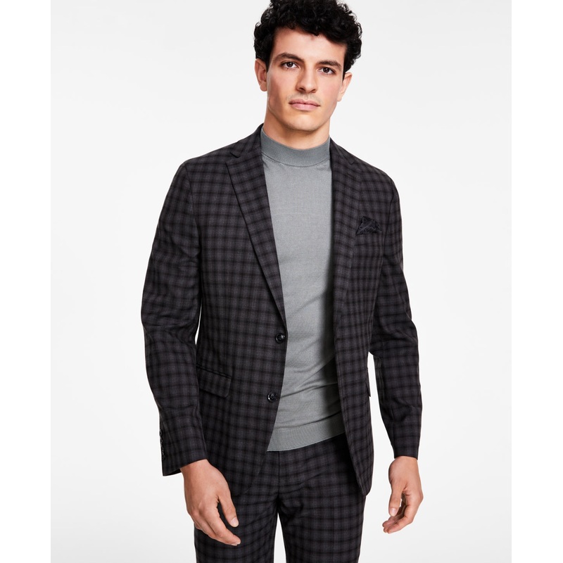 Bar III Men's Skinny-Fit Stretch Check Suit Jacket Brown 40R