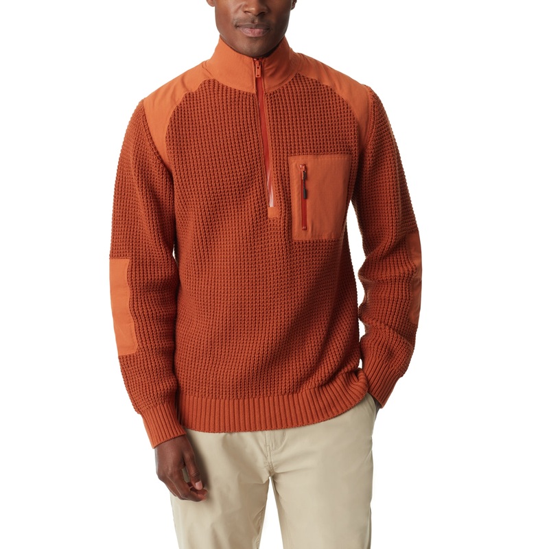 Bass Outdoor Mens Quarter Zip Long Sleeve Sweater Burnt Orange Small