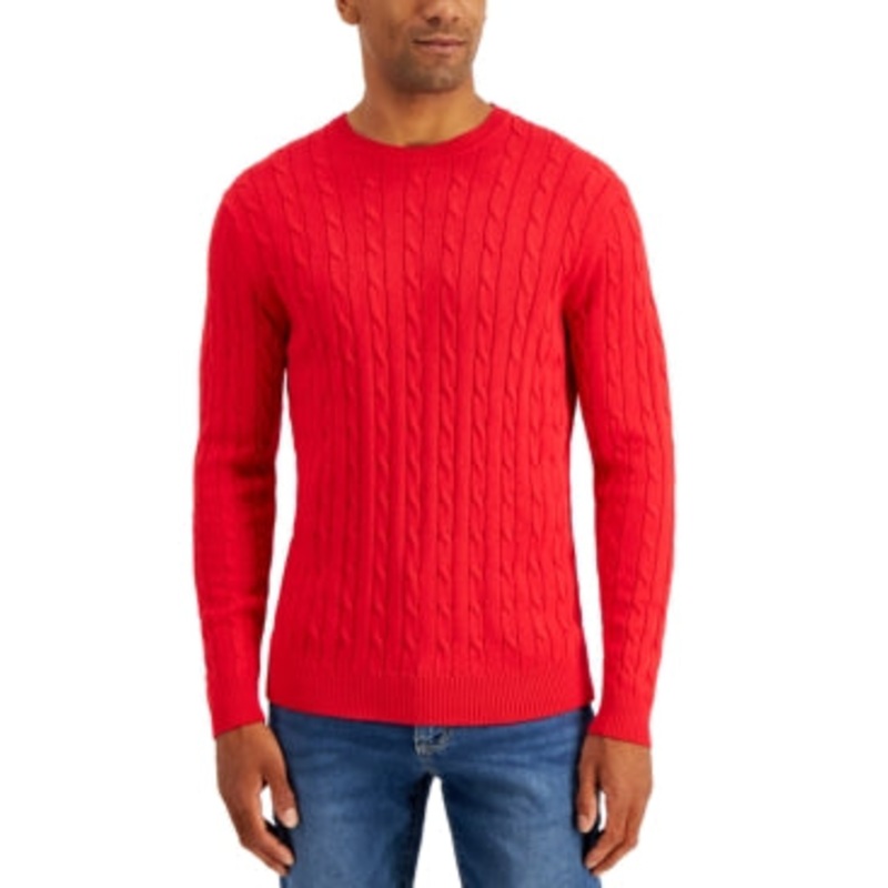 Club Room Men's Cable Knit Crewneck Sweater Red Large