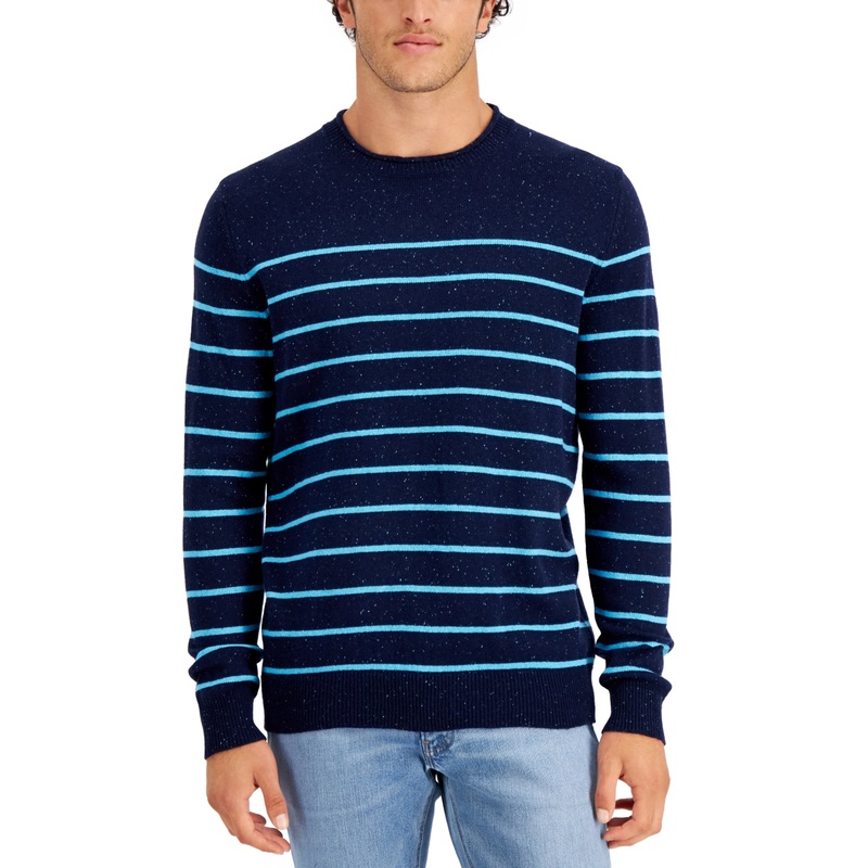 Club Room Mens Gregor Striped Crewneck Sweater Navy Blue 2XL