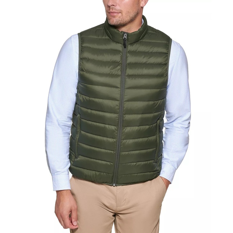 Club Room Mens Packable Full Zip Vest Olive Small