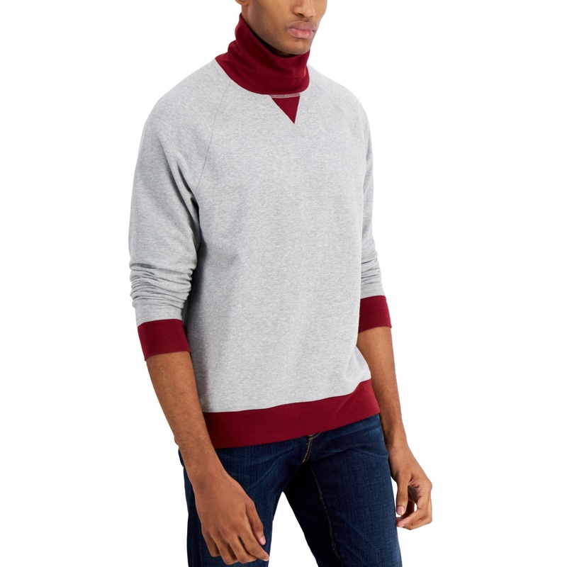 Club Room Mens Spiralite Turtleneck Sweatshirt Soft Grey XL