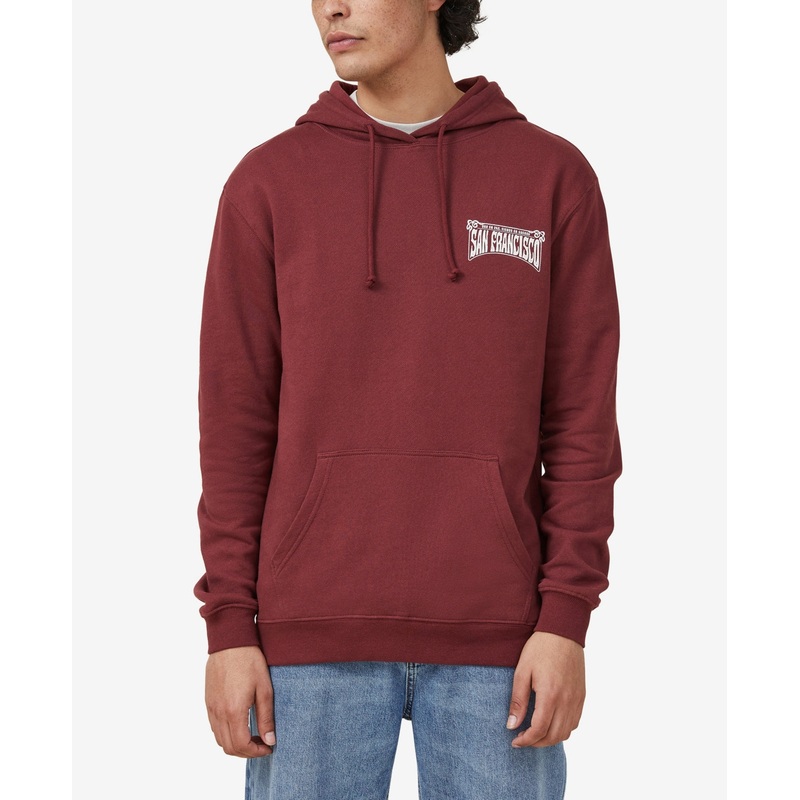 Cotton On Men's Graphic Fleece Pullover Hoodie Sweatshirt Red XL