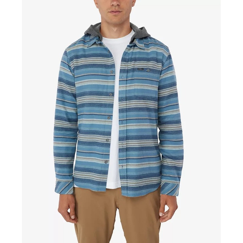 ONeill Mens Redmond Hooded Button Shirt Small Blue Shadow