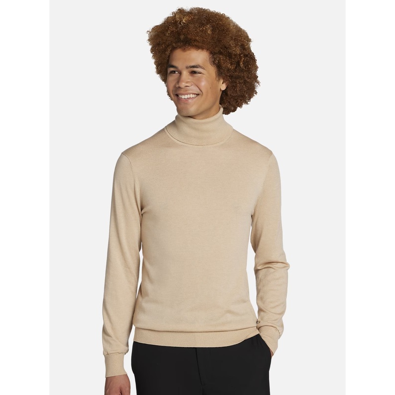 Paisley and Gray Mens Fine Gauge Turtleneck Sweater Sugar Cookie Beige XL