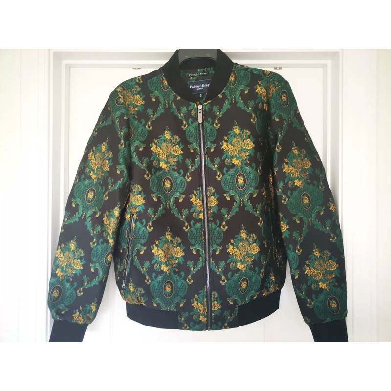 Paisley and Gray Mens Hyde Printed Bomber Jack Black Green Gold Small