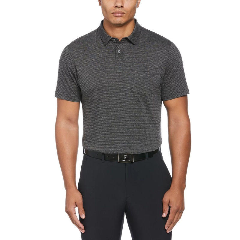PGA TOUR Men's All Over Fine Line Polo Golf Shirt Small Charcoal Grey