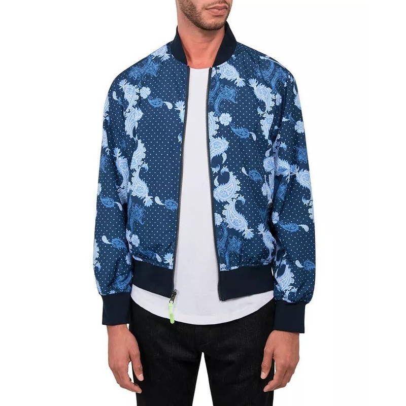 Society of Threads Men's Paisley Reversible Bomber Jacket Blue Medium