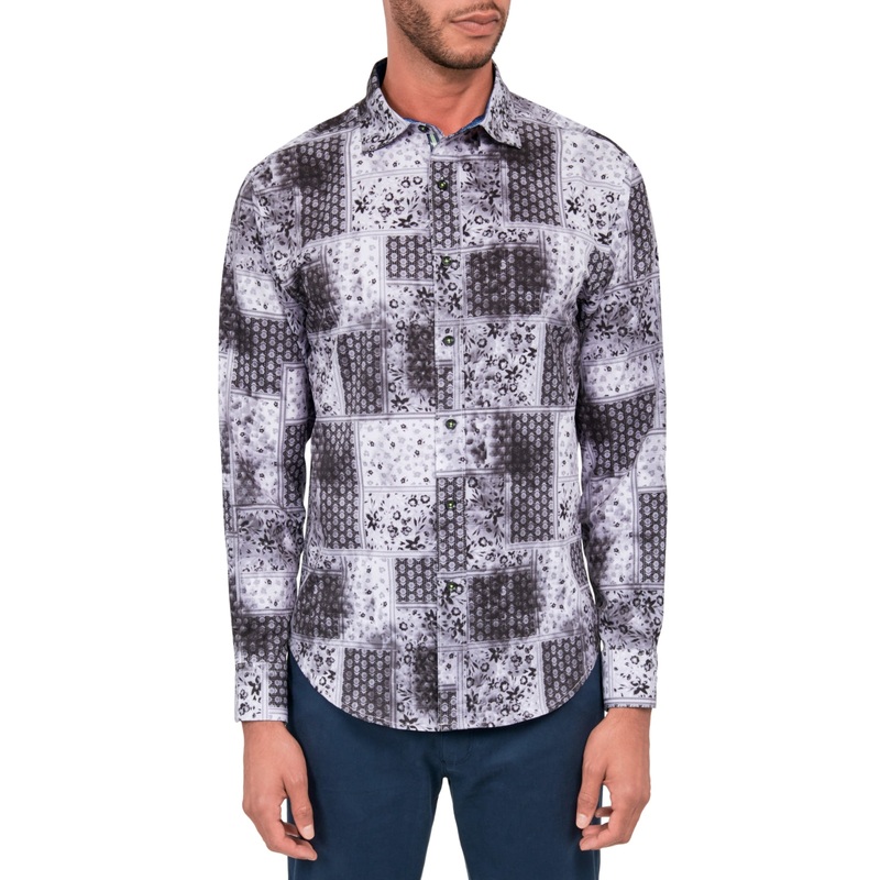 Society of Threads Mens Regular Fit Button Down Shirt Patchwork Black Small