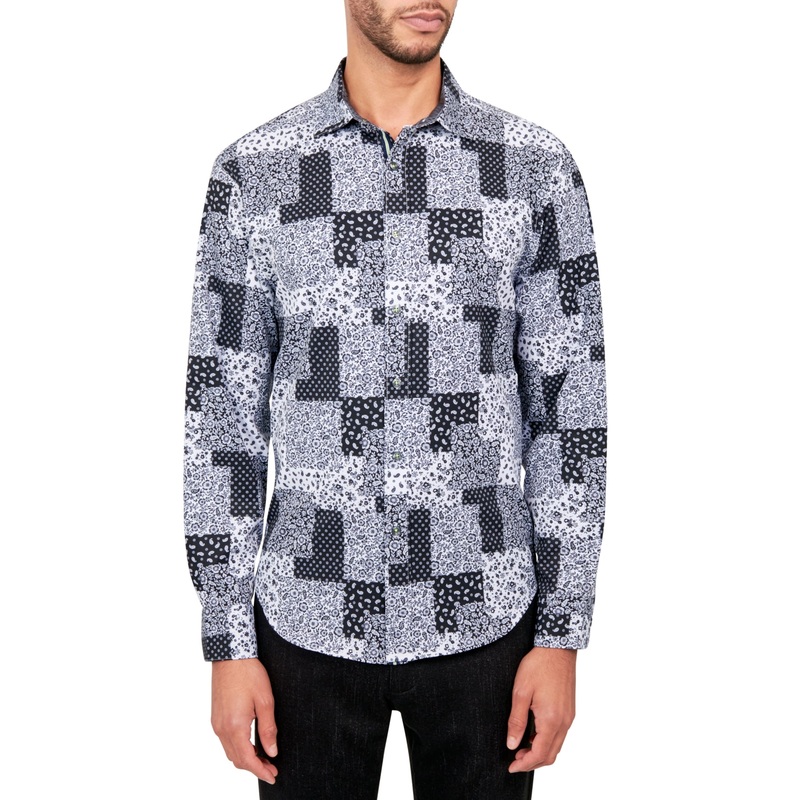 Society of Threads Mens Regular Fit Button Down ShirtPer Black 2XL
