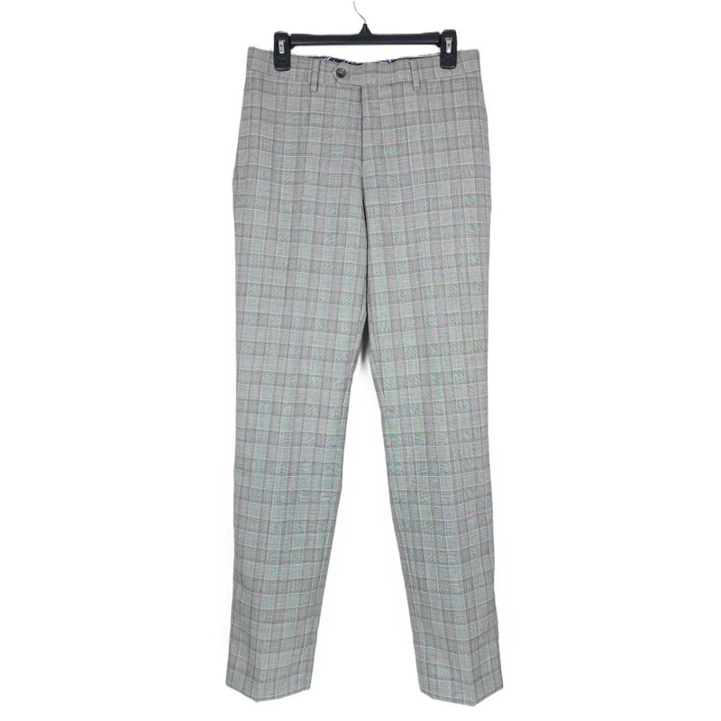 Tallia Mens Slim Fit Plaid Wool Suit Dress Pants Brown Grey 38 x 32