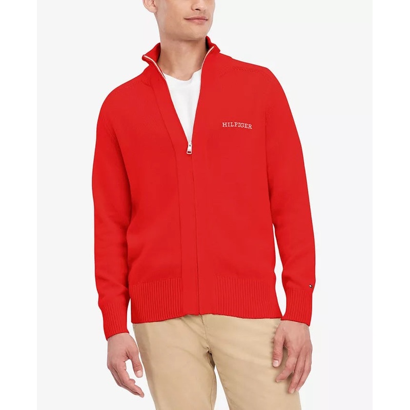 Tommy Hilfiger Mens Chunky Zip Through Sweater Fireworks Red XXL