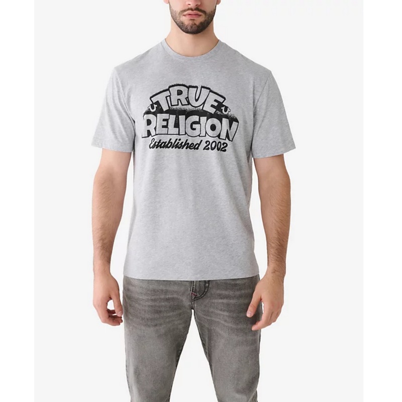 True Religion Mens Short Sleeve T Shirt Heather Grey Large