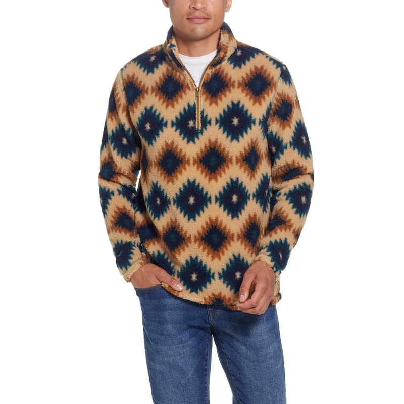 Weatherproof Vintage Mens Southwest Sherpa Quarter Zip Sweater Beige Blue Small