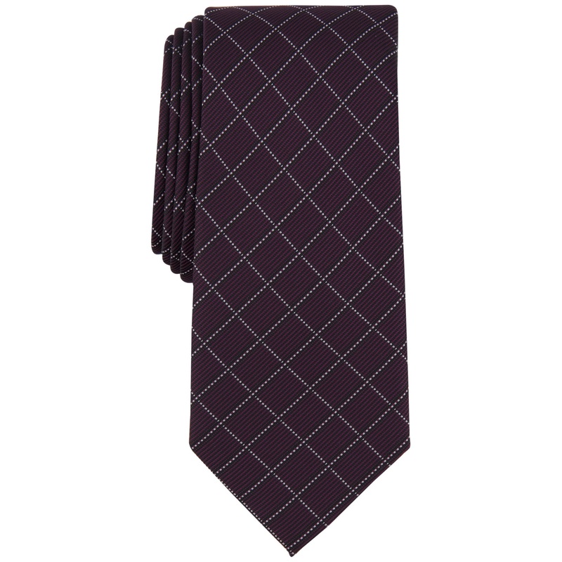 Alfani Men's Tie  Grid Slim Necktie Purple