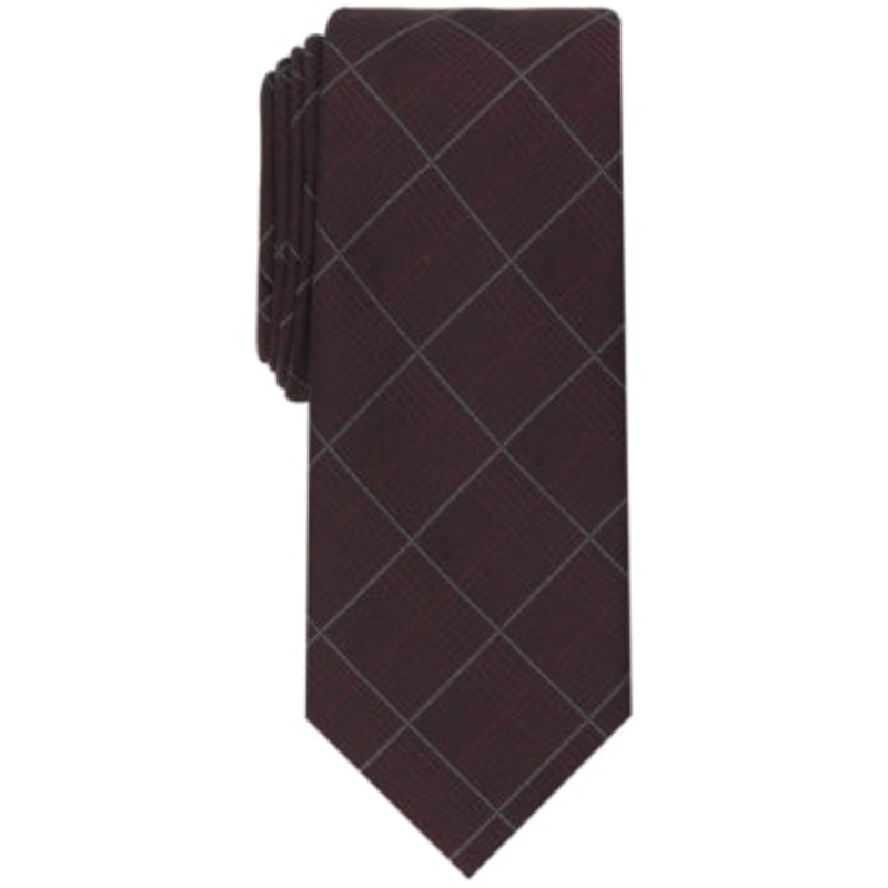 Alfani Mens Gering Tie Plaid Tie Burgundy Red Necktie