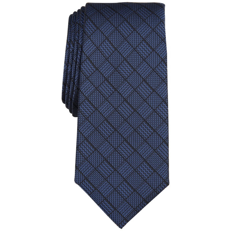 Alfani Mens Lowell Grid Necktie  Navy Blue