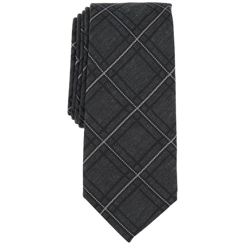 Alfani Mens Tie  Rocky Grid Necktie Charcoal Black