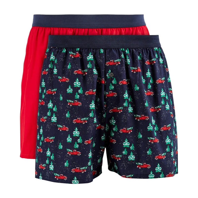Club Room Mens 2 pk Patterned Solid Boxer Briefs Solid Tango Red Navy Small