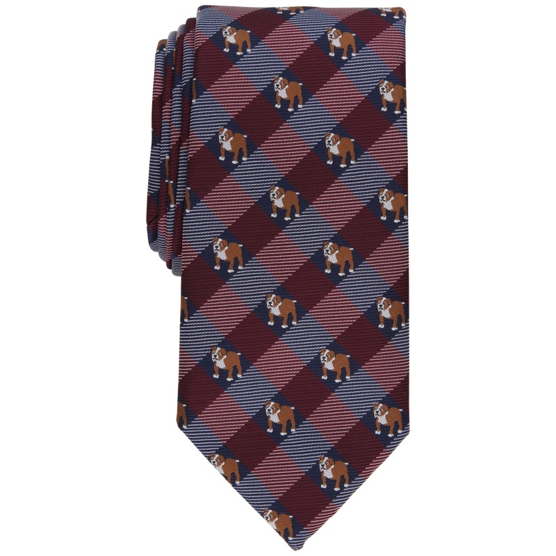 Club Room Mens Murray Plaid Dog Print Necktie Burgundy