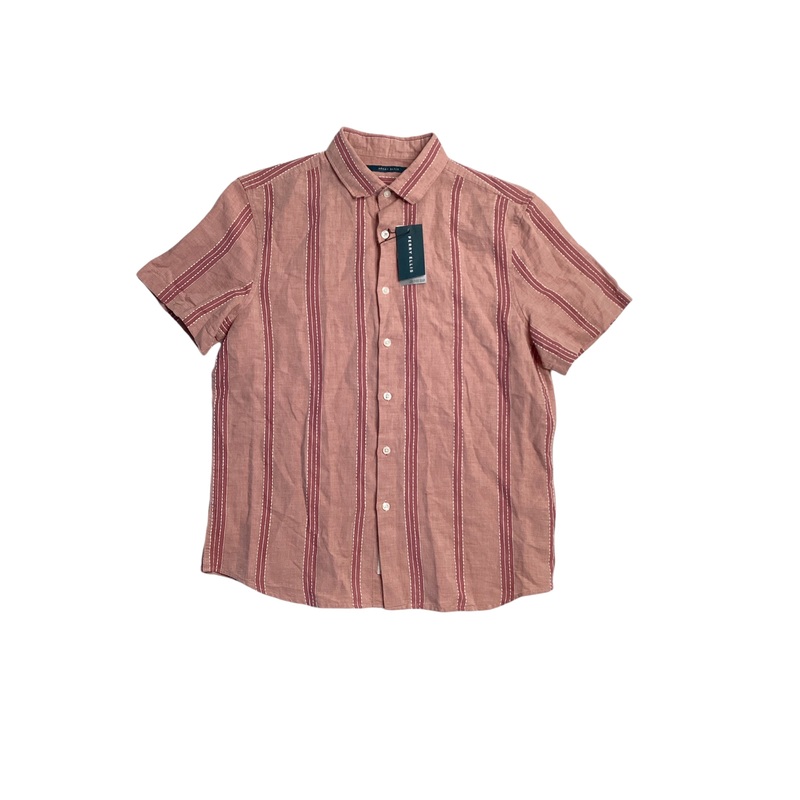 Perry Ellis Men's Striped Band Collar Button Down Shirt Roan Rouge PInk Medium