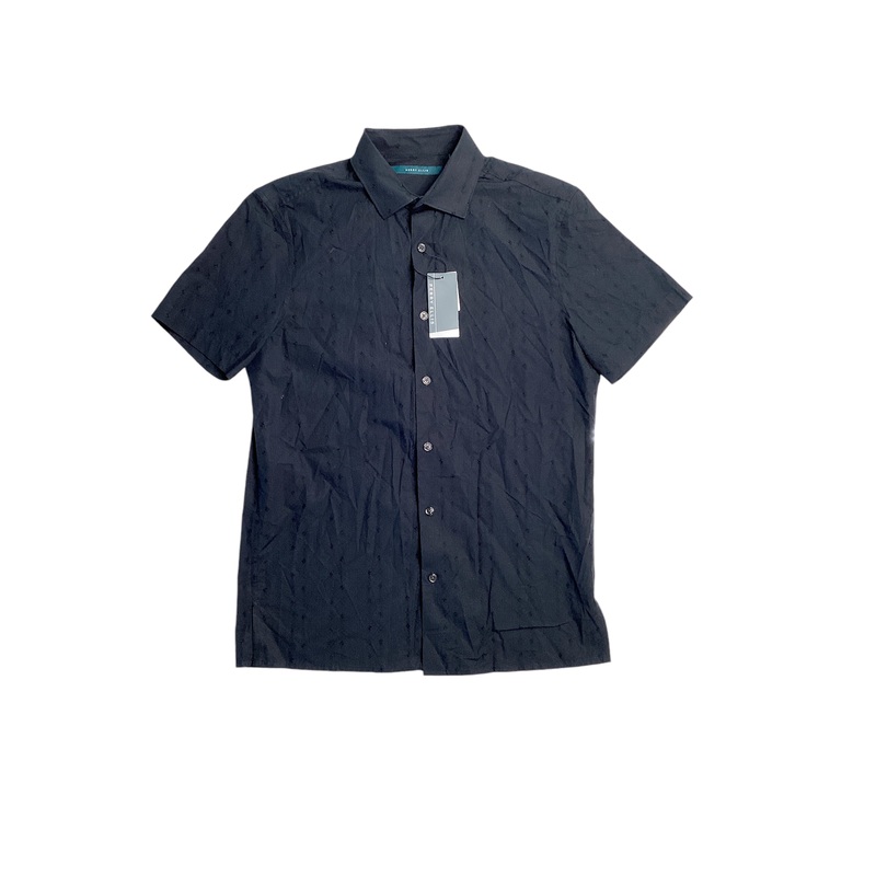 Perry Ellis Mens Dobby Short Sleeve Cotton Button Down Shirt Black Small