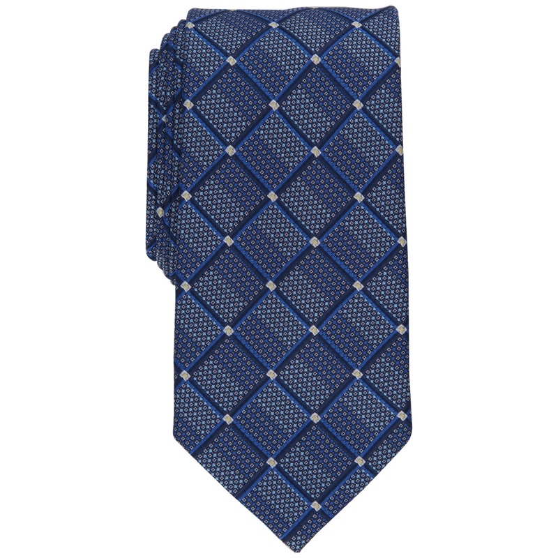 Perry Ellis Mens Ebsen Grid Necktie Navy Blue