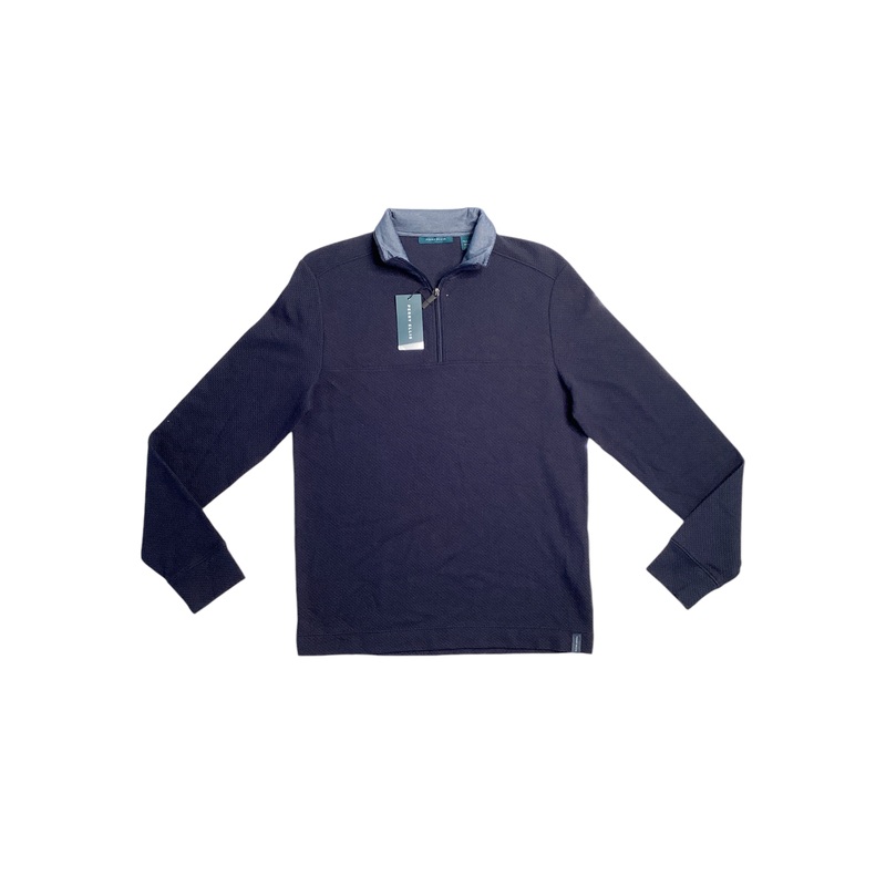 Perry Ellis Mens Jacquard Quarter Zip Sweater Dark Sapphire Blue Small