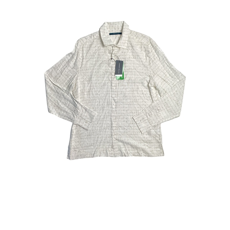 Perry Ellis Mens Writing Print Button Down Shirt Bright White Medium