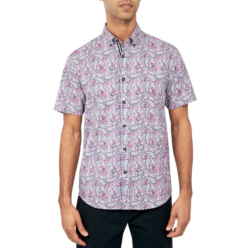 Society of Threads Men's Regular Fit Non Iron Button Down Shirt  Pink Medium