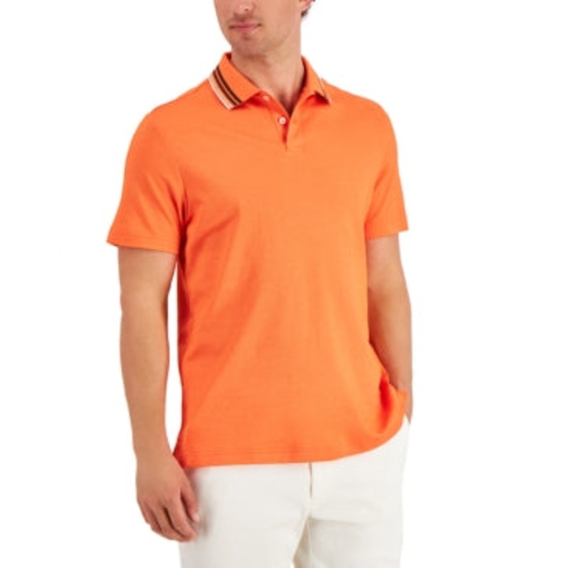 Tasso Elba Mens Tipped Short Sleeve Polo Shirt Orange Small