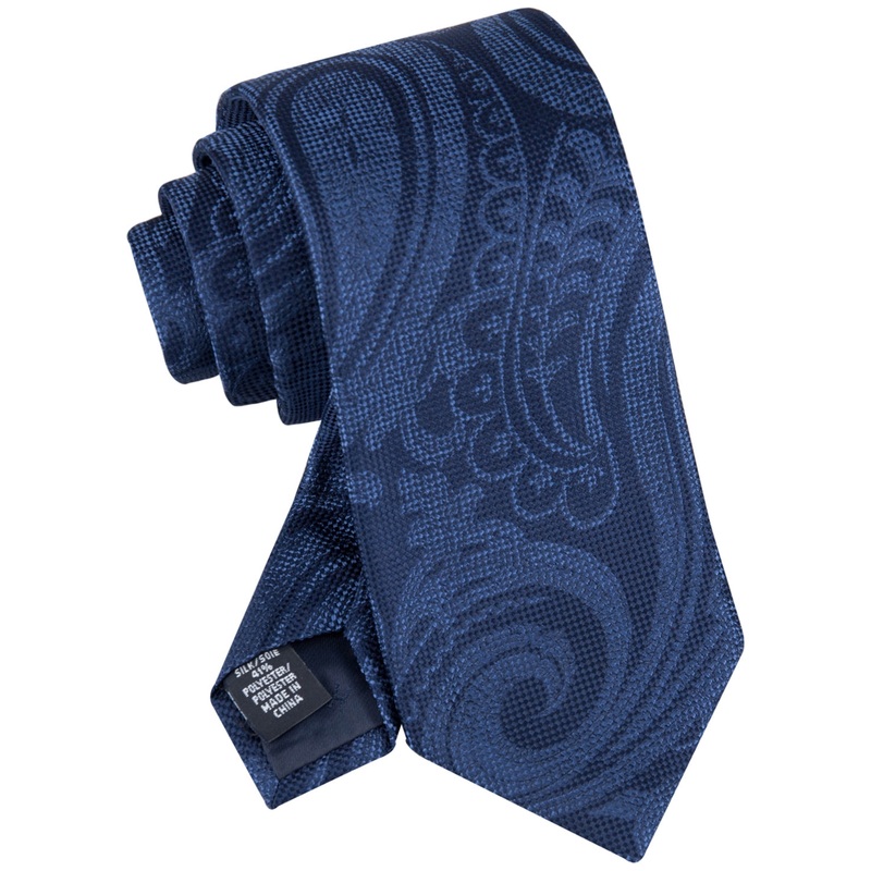 Tommy Hilfiger Mens Necktie Textured Paisley Navy Tie